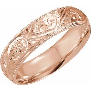 14K Rose 6 mm Design-Engraved Milgrain Band Size 10