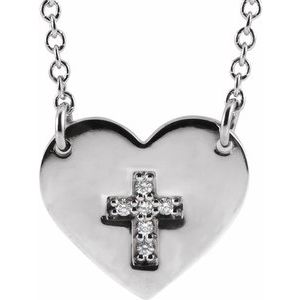 Sterling Silver .02 CTW Diamond Heart & Cross 16-18