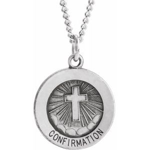 Sterling Silver 15 mm Confirmation Medal with Cross 18" Necklace