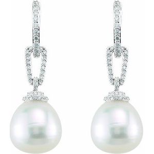 Cultured Pearl & Diamond Hoop Earrings