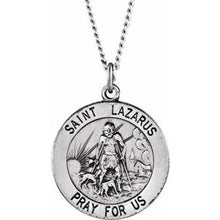 Load image into Gallery viewer, Sterling Silver 18 mm Round St. Lazarus Medal Necklace
