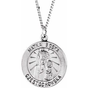 Sterling Silver 18.25 Round Matka Boska Medal Necklace