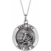 Load image into Gallery viewer, Sterling Silver 18 mm Round St. Lucy Medal Necklace

