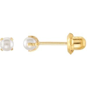 14K Yellow Imitation Cream Pearl Piercing Earrings