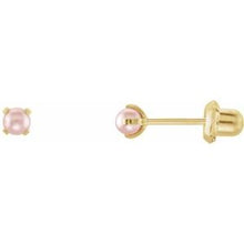 Load image into Gallery viewer, 14K Yellow Imitation Pink Pearl Piercing Earrings
