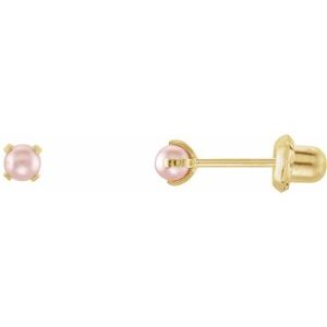 14K Yellow Imitation Pink Pearl Piercing Earrings