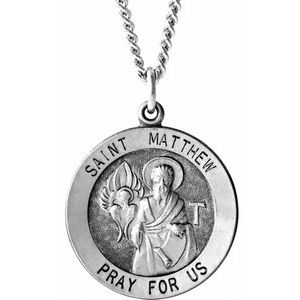 Sterling Silver 22 mm Round St. Matthew Medal Necklace