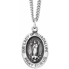 Load image into Gallery viewer, Sterling Silver 15x11 mm Oval Our Lady of Guadalupe Medal Necklace
