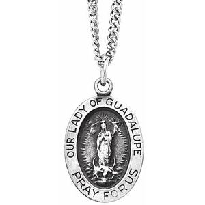 Sterling Silver 15x11 mm Oval Our Lady of Guadalupe Medal Necklace