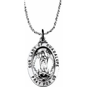 Sterling Silver 29x20 mm Oval Our Lady of Guadalupe Medal Necklace