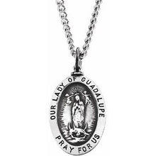 Load image into Gallery viewer, Sterling Silver 24x16 mm Oval Our Lady of Guadalupe Medal Necklace
