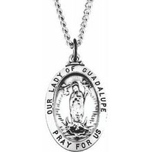 Charger l&#39;image dans la galerie, Sterling Silver 25.5x18 mm Oval Our Lady of Guadalupe Medal Necklace
