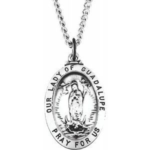 Sterling Silver 25.5x18 mm Oval Our Lady of Guadalupe Medal Necklace