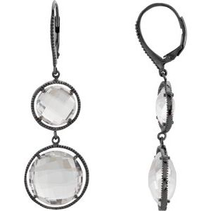 Black Rhodium-Plated Sterling Silver Clear Quartz Earrings