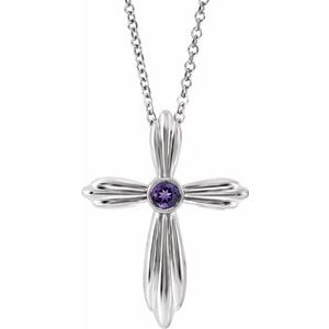 Sterling Silver Amethyst Cross 16-18