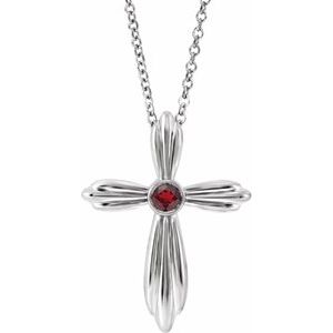 Sterling Silver Mozambique Garnet Cross 16-18"  Necklace