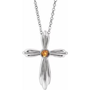 Sterling Silver Citrine Cross 16-18" Necklace