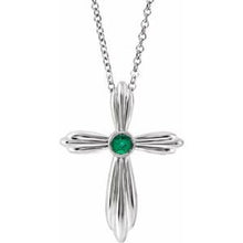 Load image into Gallery viewer, Sterling Silver Chatham¬Æ Lab-Created Emerald Cross 16-18&quot; Necklace

