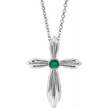 Load image into Gallery viewer, Sterling Silver Emerald Cross 16-18&quot; Necklace
