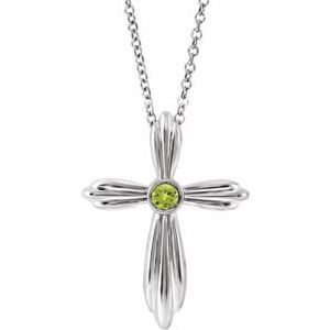 Sterling Silver Peridot Cross 16-18