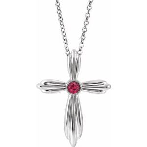 Sterling Silver Ruby Cross 16-18