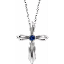 Load image into Gallery viewer, Sterling Silver Blue Sapphire Cross 16-18&quot; Necklace
