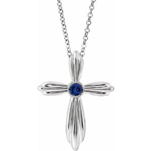 Sterling Silver Blue Sapphire Cross 16-18