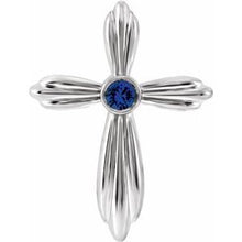 Load image into Gallery viewer, Sterling Silver Chatham¬Æ Created Blue Sapphire Cross Pendant
