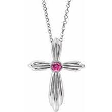 Charger l&#39;image dans la galerie, Sterling Silver Pink Tourmaline Cross 16-18&quot; Necklace
