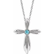 Load image into Gallery viewer, Sterling Silver Blue Zircon Cross 16-18&quot; Necklace
