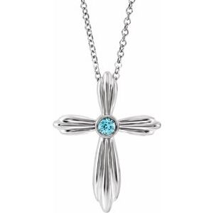 Sterling Silver Blue Zircon Cross 16-18
