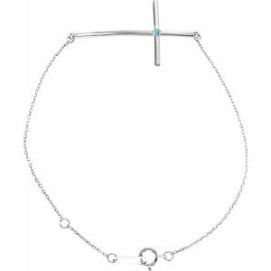 Sterling Silver Imitation Blue Zircon Sideways Cross Bracelet