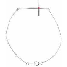 Load image into Gallery viewer, Sterling Silver Imitation Ruby Sideways Cross Bracelet
