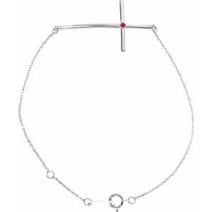 Sterling Silver Imitation Ruby Sideways Cross Bracelet