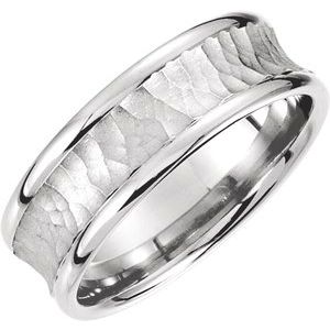 Palladium 7.5 mm Concave Band with Hammer Finish Size 4
