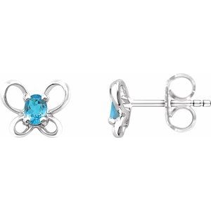 Sterling Silver 4x3 mm Oval March Youth Butterfly Birthstone Earrings