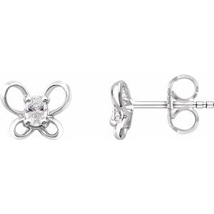 Sterling Silver 4x3 mm Oval April Youth Butterfly Birthstone Earrings