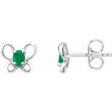 Load image into Gallery viewer, Sterling Silver 4x3 mm Oval May Youth Butterfly Birthstone Earrings
