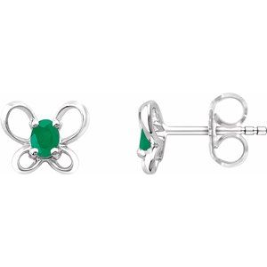Sterling Silver 4x3 mm Oval May Youth Butterfly Birthstone Earrings