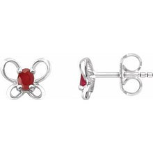 Load image into Gallery viewer, Sterling Silver 4x3 mm Oval July Youth Butterfly Birthstone Earrings

