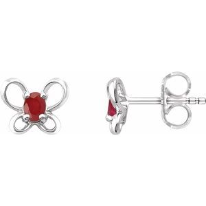 Sterling Silver 4x3 mm Oval July Youth Butterfly Birthstone Earrings
