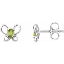 Load image into Gallery viewer, Sterling Silver 4x3 mm Oval August Youth Butterfly Birthstone Earrings
