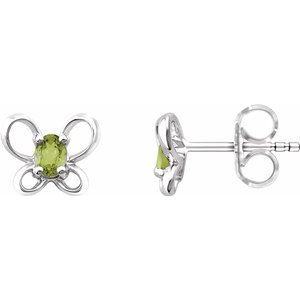 Sterling Silver 4x3 mm Oval August Youth Butterfly Birthstone Earrings