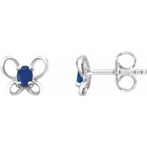 Sterling Silver 4x3 mm Oval September Youth Butterfly Birthstone Earrings