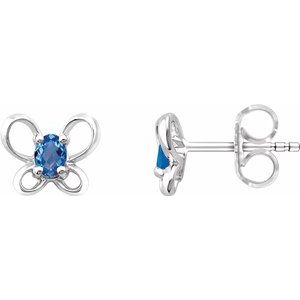Sterling Silver 4x3 mm Oval December Youth Butterfly Birthstone Earrings
