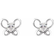Load image into Gallery viewer, Sterling Silver 4x3 mm Oval April Youth Butterfly Birthstone Earrings
