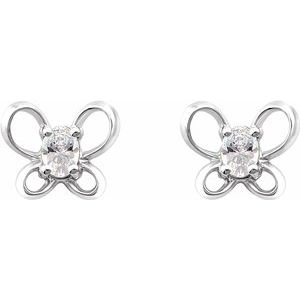 Sterling Silver 4x3 mm Oval April Youth Butterfly Birthstone Earrings