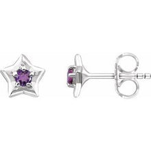 Load image into Gallery viewer, Sterling Silver 3 mm Round February Youth Star Birthstone Earrings
