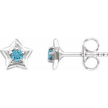 Load image into Gallery viewer, Sterling Silver 3 mm Round March Youth Star Birthstone Earrings
