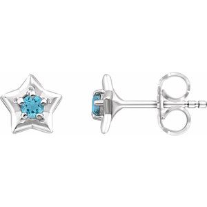 Sterling Silver 3 mm Round March Youth Star Birthstone Earrings
